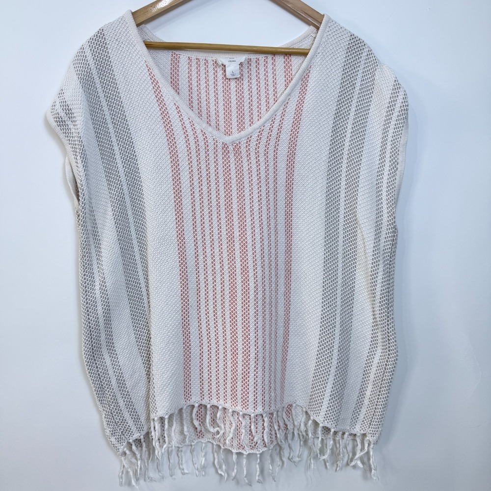 Loft Outlet Textured Knit Top Large Beachy Boho Sleeveless Striped Fringe